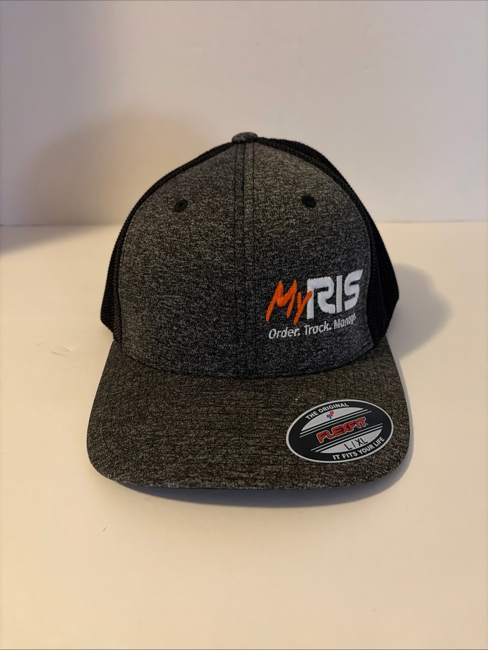 Port Authority Baseball Cap Gray Black M Mesh Hat Flexfit MyRIS Embroidered